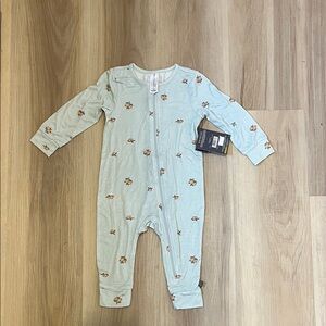 Light Blue One-Piece Pajamas with Fruit Print